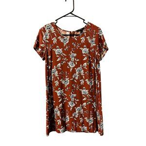 Forever 21 Rust Floral Print Short Sleeve Dress S